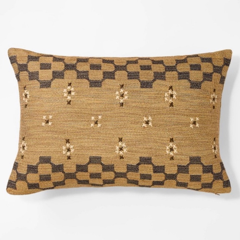 Woven Cross Stitching Lumbar Throw Pillow Brown/Cream - Studio McGee